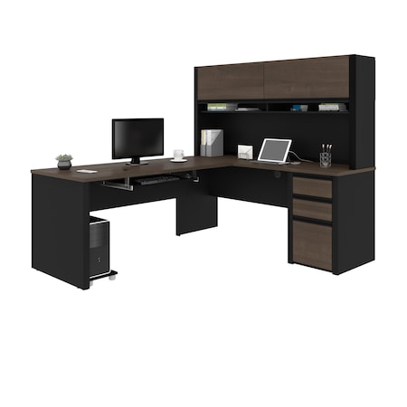 Bestar Connexion L-Shaped Workstation with hutch, Antigua/Black 93859-000052